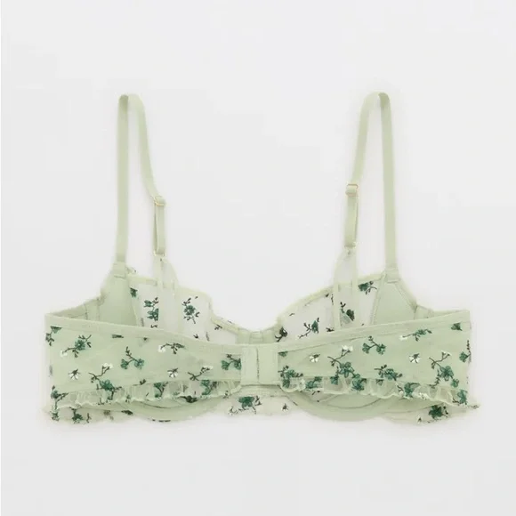 aerie Dusty Sage Show Off Embroidery Unlined Bra 34C NWOT Preppy Florals - Picture 2 of 10
